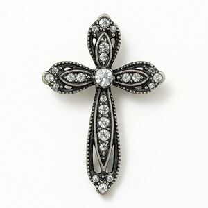 Elegant Silver Cross Pendant Brooch.